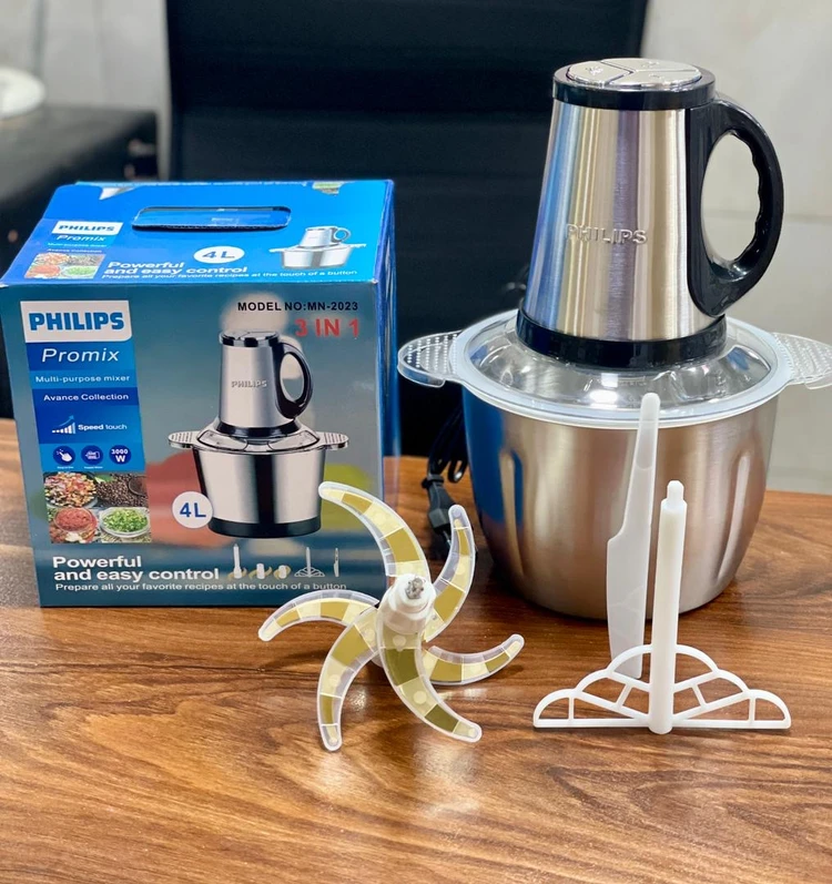 خردکن فیلیپس 4 لیتری- 6 تیغه تیتانیوم طلایی- کاسه استیل 3000W وات مدل PROMIX