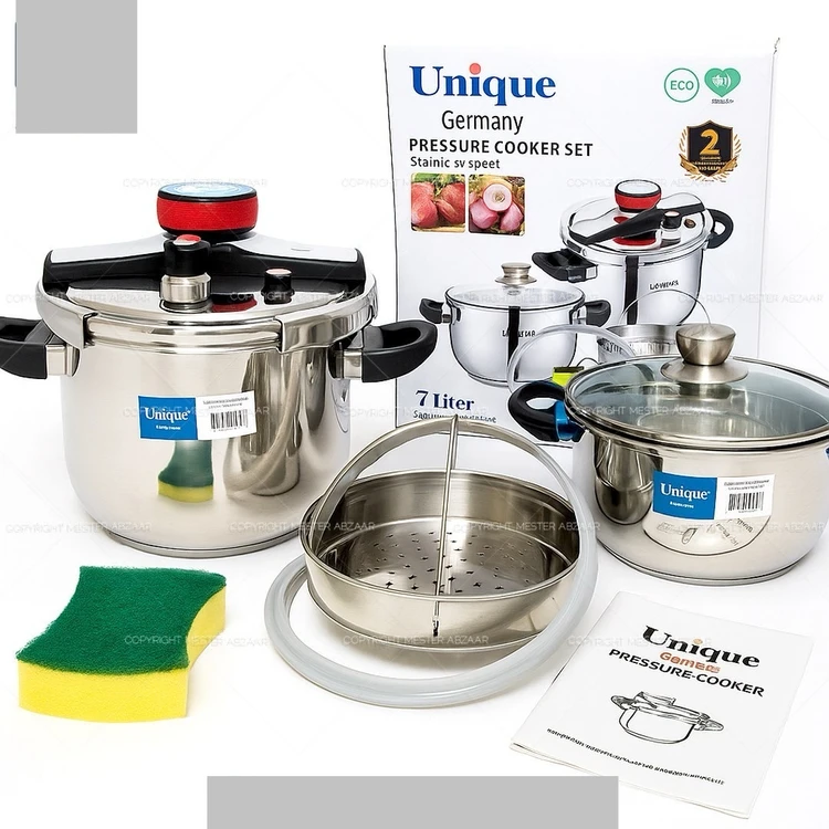پلوپز دو قلو یونیک 8 پارچه 5 و 7 لیتر استیل لیسانس آلمان مدل UNIQUE UN-8050