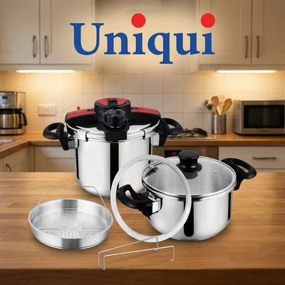 زودپز دوقلو یونیک PERFECT درب کلیپسی مخزن استاندارد 5و7 لیتر مدل Unique 7+5 استیل درجه یک 18/10