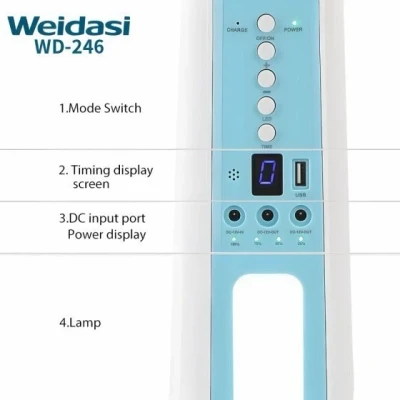 پنکه شارژی خورشیدی ویداسی مدل WD246S سایز ۱۶ اینچ با ریموت کنترل