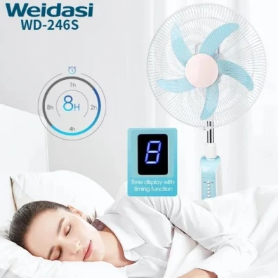 پنکه شارژی خورشیدی ویداسی مدل WD246S سایز ۱۶ اینچ با ریموت کنترل