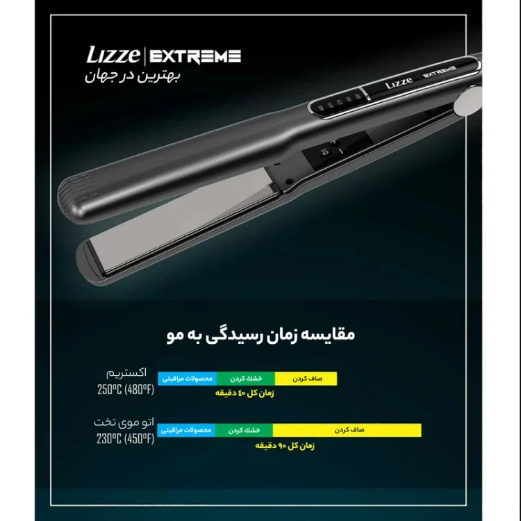 اتو مو لیز مدل اکستریم برزیلی (اصل) ا Lizze hair straightener extreme – یکسال گارانتی تعویض