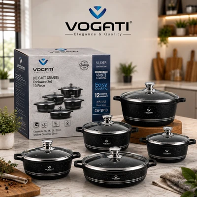 سرویس قابلمه گرانیتی ۱۰ پارچه VOGATI مدل CW-SP10 | بدنه دایکست ۵ لایه