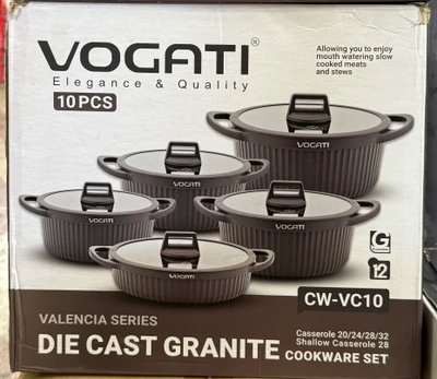 سرویس قابلمه ۱۰ پارچه گرانیتی ووگاتی اصلی😍✅ (VOGATI) مدل CW-VC10 سری Valencia | دایکست گرانیت با درب شیشهای