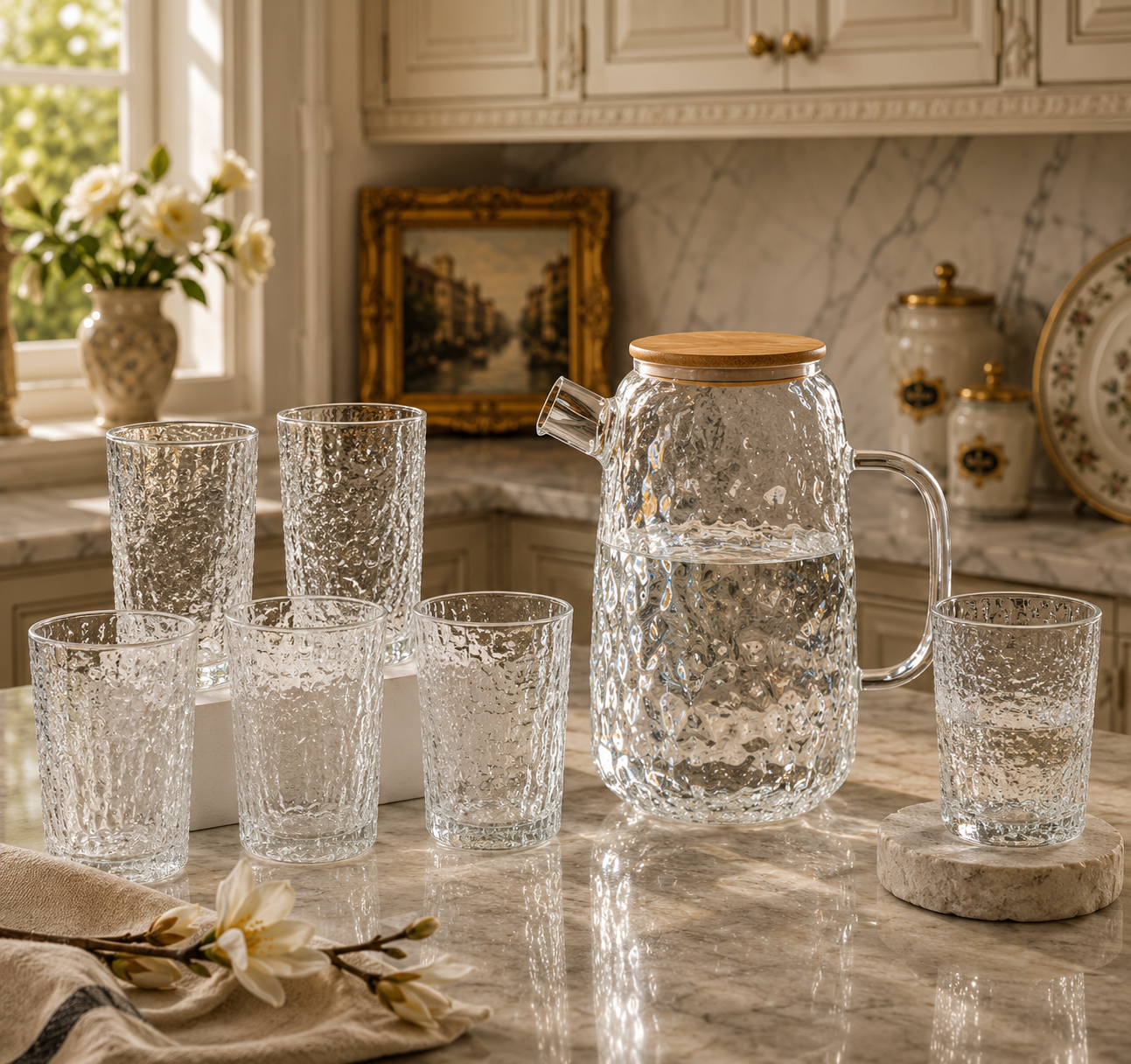 پارچ و لیوان پیرکس 7 پارچ ( وارداتی😍)اصلی