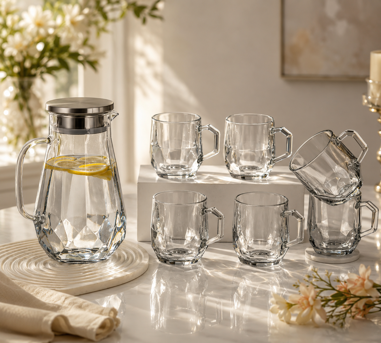 پارچ و لیوان پیرکس شامپاینی 7 پارچ ( وارداتی😍)اصلی