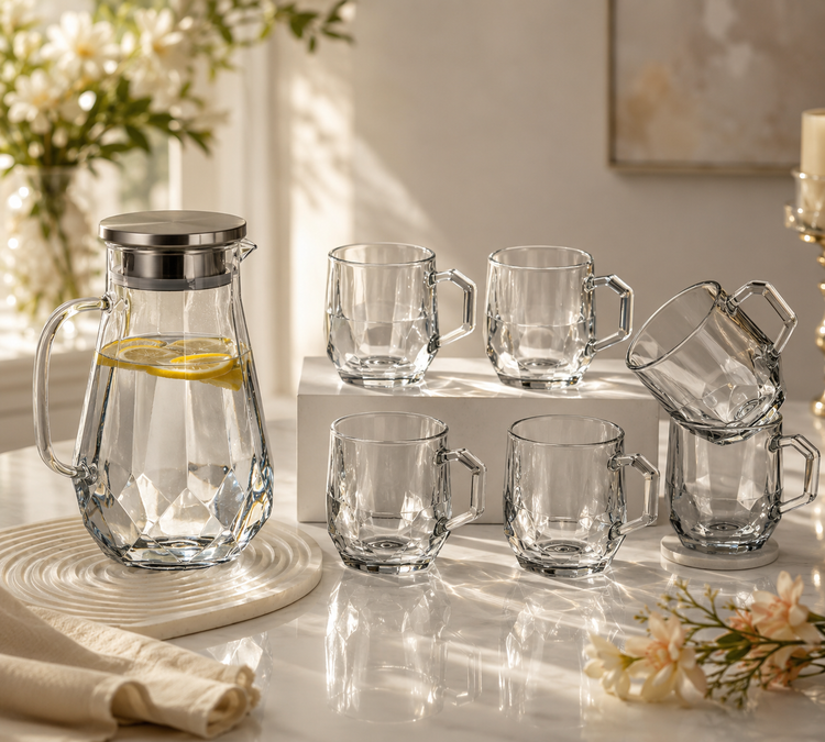 پارچ و لیوان پیرکس شامپاینی 7 پارچ ( وارداتی😍)اصلی