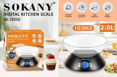 ترازوی دیجیتال آشپزخانه سوکانی مدل SK-19059 | کاسه 2 لیتری | دقت 1 گرم تا 5 کیلوگرم