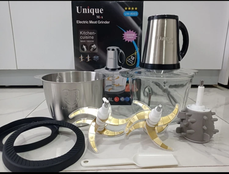 خردکن 2 کاسه استیل و شیشه ای یونیک مدل UM_8003 کارتن جدید