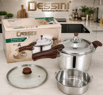 زودپز استیل ۳ کاره دسینی 6 لیتری مدل KD-600-6L | 2026 کاره همراه درب شیشه‌ای، سبد بخارپز، کف سه‌لایه و سیستم ایمنی چندگانه