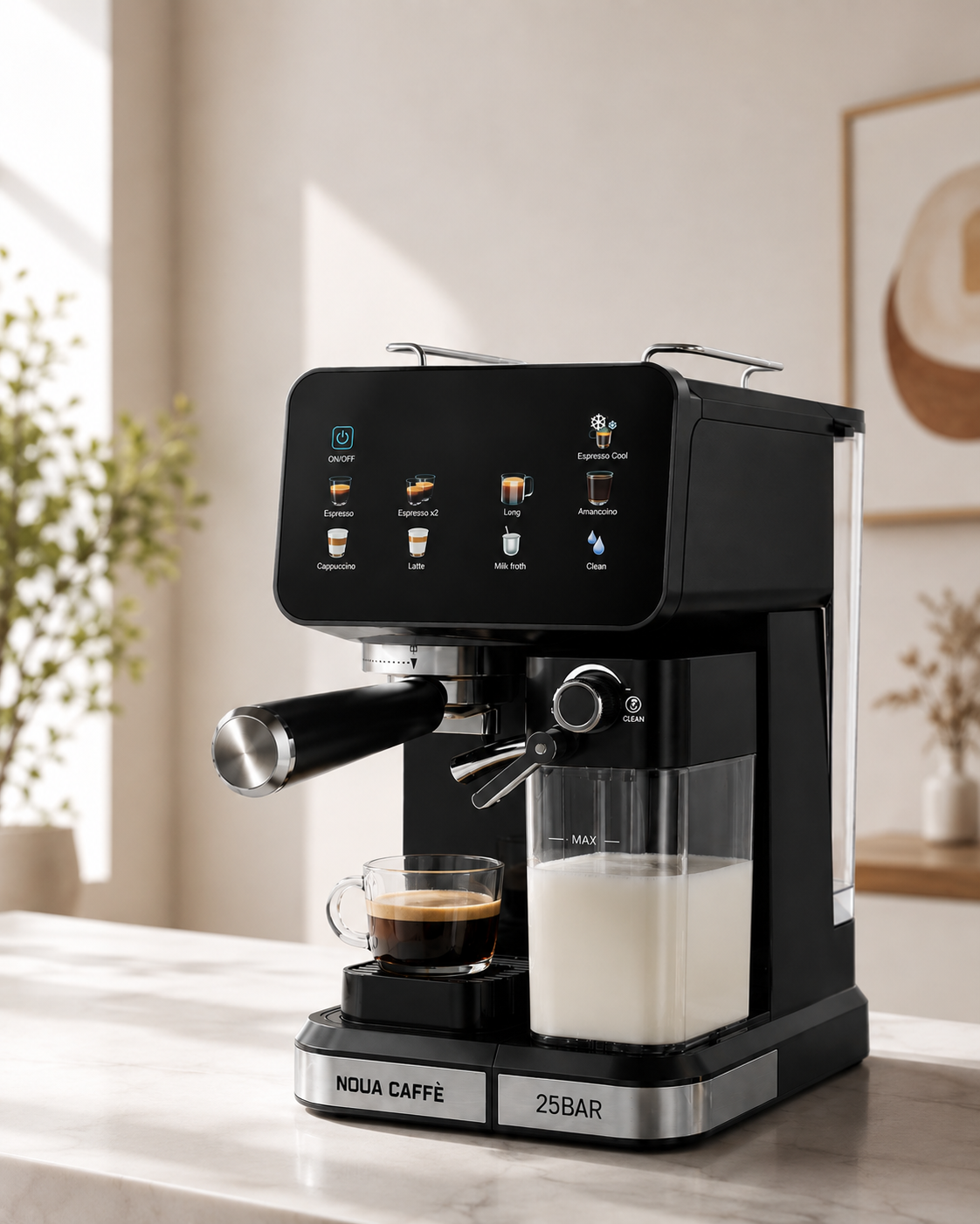 اسپرسو ساز- فشار بخار 25 بار تمام لمسی با مخزن شیر-مدل NCM-199)noua caffie